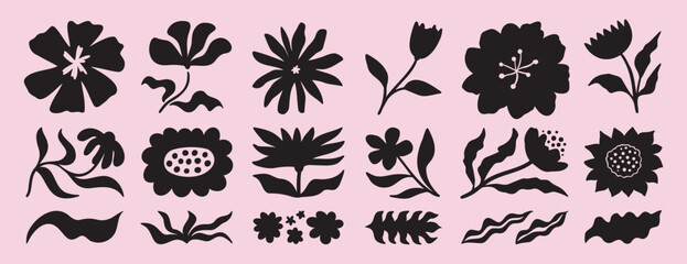 flower and floral shapes silhouette icon set. abstract botanical flower hand drawn icon. botany floral design boho beautiful elements