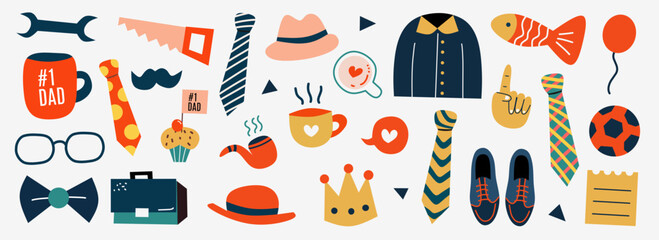 Happy Father's Day. Set of father's day cute elements vector. Elements are isolated on white background.