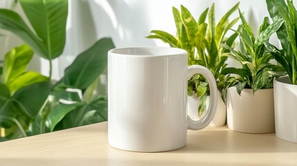 Lush green plants in white pots serene nature photography