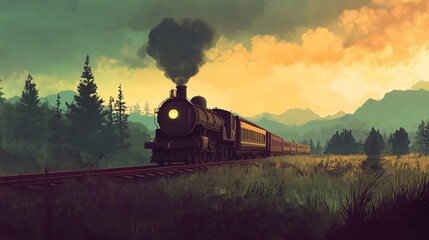 Obraz premium Scenic Train Journey Through Breathtaking Landscape, Adventure Awaits at Every Turn, Exploring Nature and Adventure from the Rails