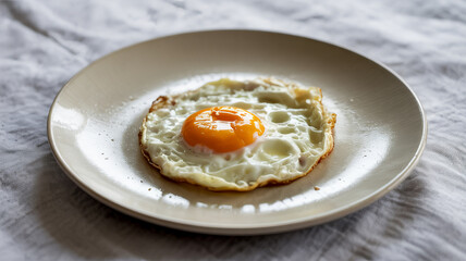 Single Fried Egg on a Beige Plate Simple Breakfast Food