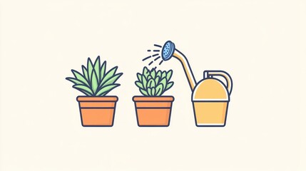 Watering potted succulents, home gardening, plant care, indoor plants, background white, for blog or website