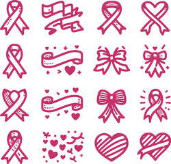 Sketchy Pink Filled Breast Cancer Awareness Ribbon Silhouette Vector On Isolated White Background