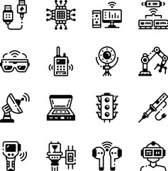 Set of Smart Technology Glyph Style Icons 
