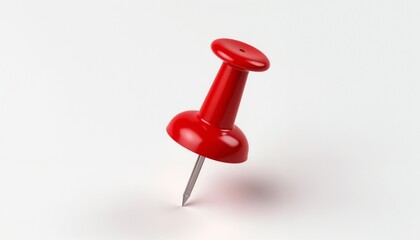 Bright red pushpin standing upright on a white surface creating a striking visual contrast