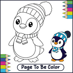Cute Penguin Vector Coloring Page