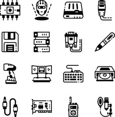 Collection of Filled Style Technology Icons 

