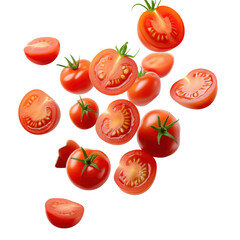 Fresh, Juicy Tomatoes in Various Cuts and Arrangements for Culinary Inspiration on transparent background