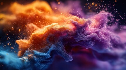Fototapeta premium Abstract colorful powder swirling, dark background, vibrant texture, design element