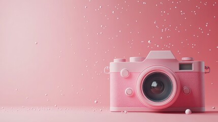 Pink camera on a pink background with soft, diffused light