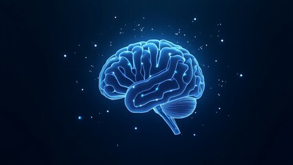 Neon-Lit Human Brain with Futuristic Design and Glowing Neural Connections Against a Starry Night Sky
