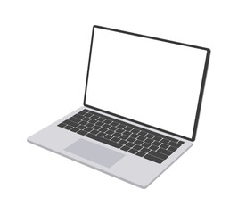 Modern Silver Laptop Mockup Vector and Blank Display Screen Device Template Showing Application in Perspective View, Simplicity Notebook Computer Cut Out Isolate on White Background.