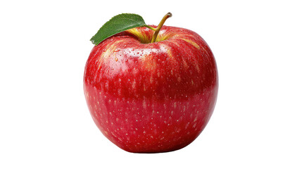 Crimson Apple: A close-up captures the natural allure of a ripe, glossy apple, showcasing its vibrant red skin, a delicate green leaf, and the promise of juicy sweetness.