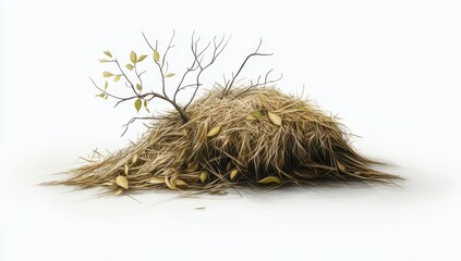 Dried Hay Pile with Dead Branches and Leaves