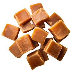 Natural Caramel Candy Cubes Perfect for Snacking and Baking, Sweet Treats for All Ages on transparent background
