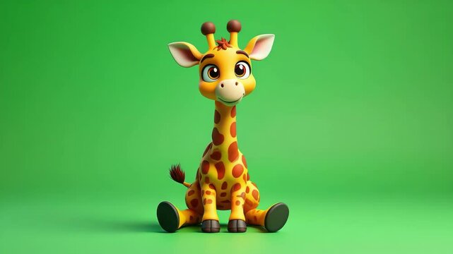 Cute cartoon giraffe sitting on green background