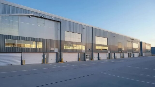 Exterior of a Large Commercial Warehouse with Multiple Loading Docks