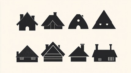 Eight house icons; various styles; simple design; background, website use