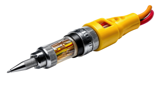 Innovative Pen with Electrical Wires: A close-up of a high-tech pen with internal electrical wires, showcasing the convergence of writing tools and modern technology.