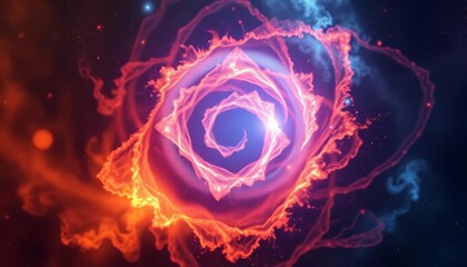 Abstract cosmic nebula, swirling particles form luminous circle, light rays emanate,  phenomenon, swirl