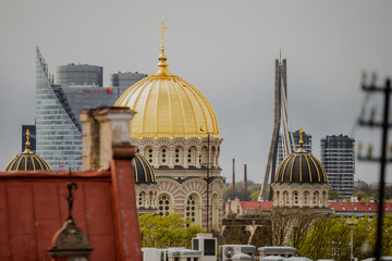 Golden church dome rooftop yellow gold tile