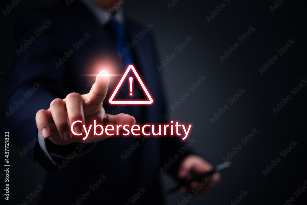 Poster cybersecurity alert concept showing data protection, security risk, and digital threat warning with 