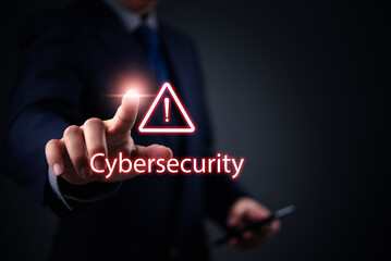 Cybersecurity alert concept showing data protection, security risk, and digital threat warning with online hacker prevention and IT network defense.