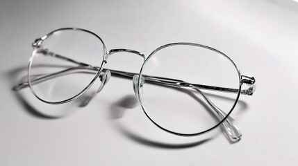 Minimalist Silver Eyeglasses on Clean Surface with Soft Shadow