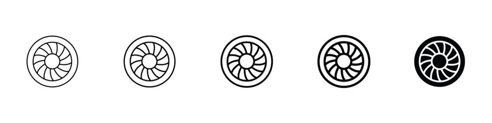 Set of 5 pixel perfect Plane turbine icon with 1 unexpanded, 1 silhouette, An illustration of an airplane turbine symbolizing aviation power and aerodynamics © Tysam