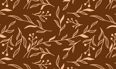 Fototapeta premium Elegant floral seamless pattern in brown and white color design. Trendy fabric prints.botanical
