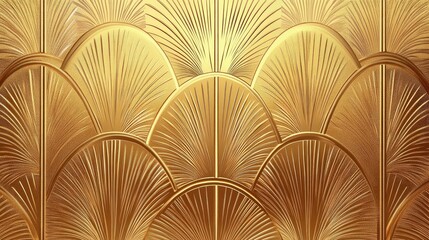 Elegant Gold Fan Pattern Texture., Golden Art Deco Fan Pattern.