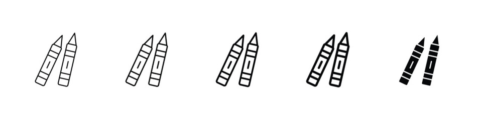Set of 5 pixel perfect Crayons icon with 1 unexpanded, 1 silhouette, An illustration of colorful crayons symbolizing creativity, childhood, and art