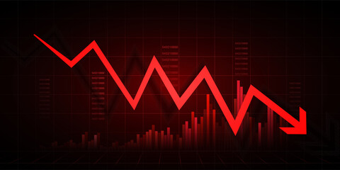Stock Exchange Market Trading Down Graph with Red Candlestick Patterns Volume Loss Investment and Financial Trends Ideal for Trade Analysis Economic Forecast and Crisis Market Dashboard Visualization