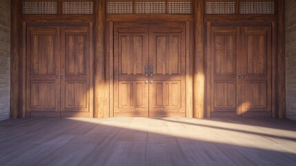 Serene Sunrise at Asian Wooden Doors