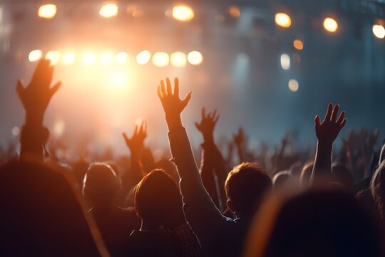 Christian worship concert background. people group sing praise and pray to god in Church on easter day or Sunday