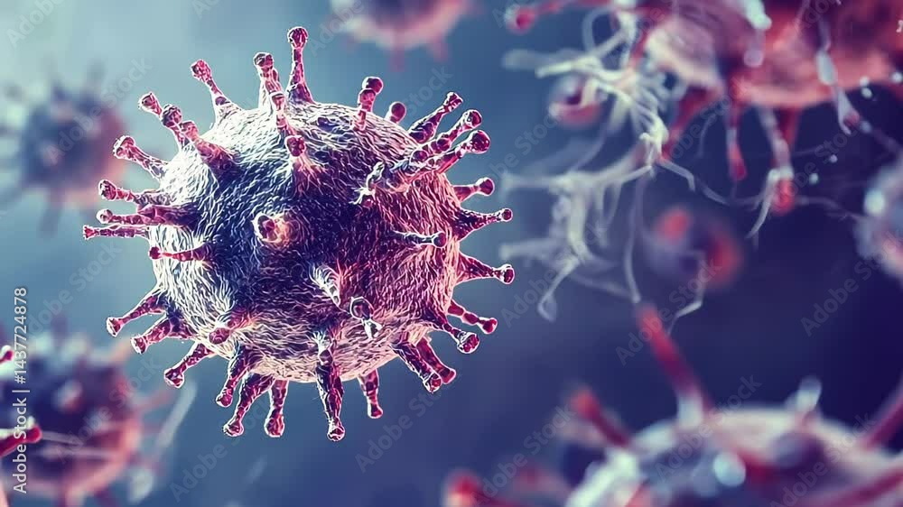 Poster exploring the intricate world of viruses and their fascinating structures under a microscope generat