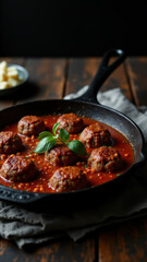Delicious homemade pasta sauce with meatballs simmering on a stovetop.
