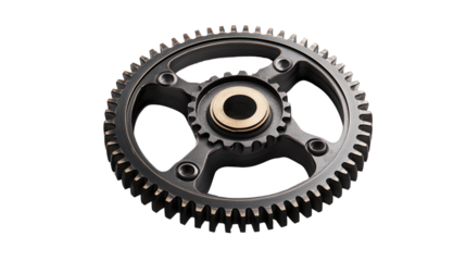 A metallic gear wheel with precise teeth and a central hole, designed for mechanical motion and industrial use.