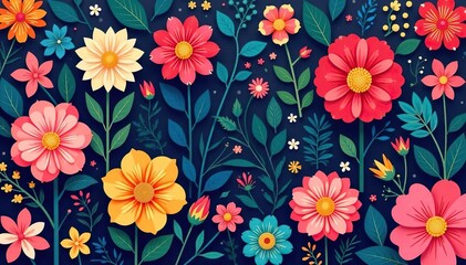 Geometric stylized floral motif, densely packed blooms , stylized, abstract