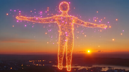 Digital art figure freedom sunset