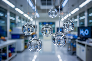 Floating water droplets defying gravity in zero-G lab, scientific experiment, 8K realism