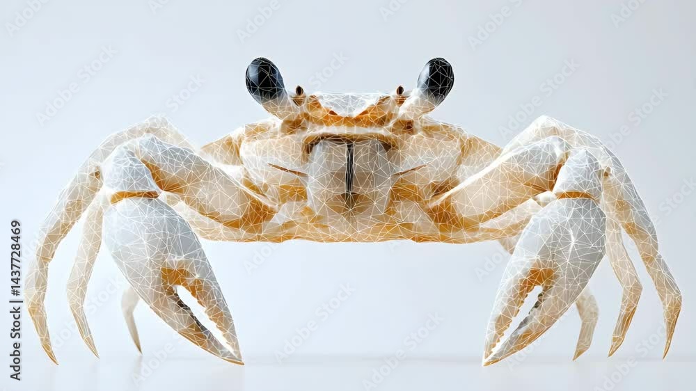 Poster intricate paper crab sculpture artfully crafted with colorful patterns and textures displayed