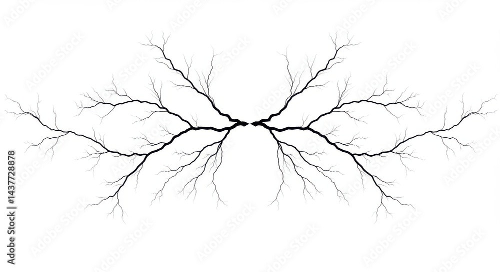 Poster symmetrical black and white tree branch fractal design on a white plain background image art