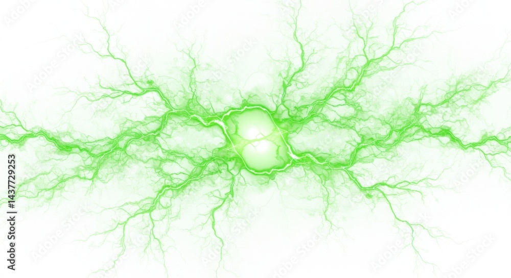 Aufkleber green energy discharge with branching effect on a white background abstract representation of power