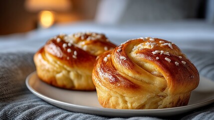 Freshly baked buns on plate