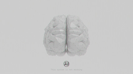 Anti AI Synthetic Brain Sci-fi Brain AI Failure front view 3D Illustration
