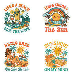 Obraz premium Pack Of Trendy Summerween T-shirt Design Vector, Tropical Nature Scene Tees, Summer Vibes Illustration 