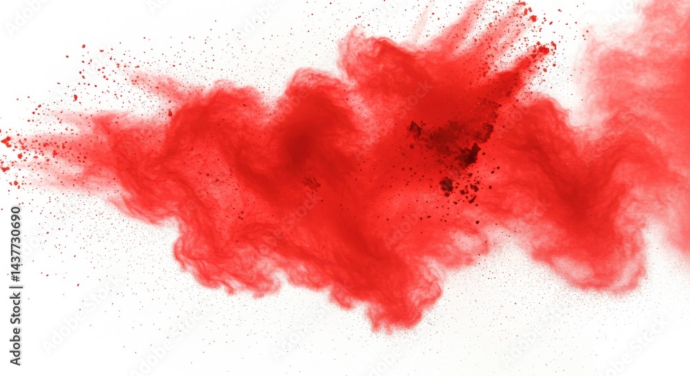 Poster a vibrant explosion of red powder against a clean white background creating a dynamic effect