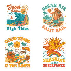 Obraz premium Trendy Summerween T-shirt Design Vector, bundle of Tropical Nature Scene Tees, Summer Vibes Illustration 