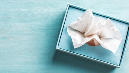 Obraz premium Tissue Box on Light Blue Wooden Surface